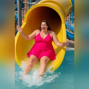 NWT XXL Women's Hot Pink Swim Dress One Piece Vacation Beach Conservative Comfy